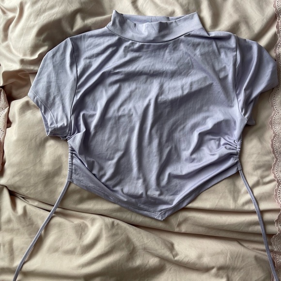 Lavender Mock Neck Ruched Top - Picture 1 of 7
